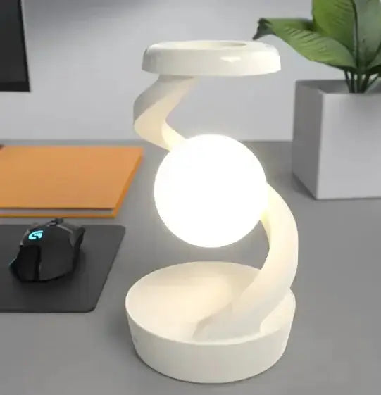 Rotating Moon Desk Lamp with Wireless Charging  Warm Home View